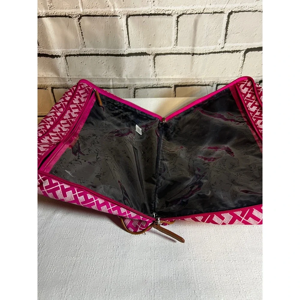 Tommy Hilfiger Pink Monogram Travel Toiletry Bag Makeup Case Organizer Tan Trim